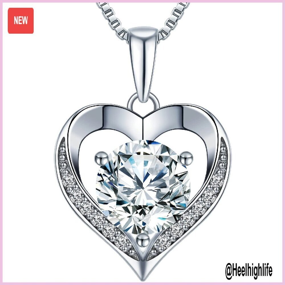3 Carat Moissanite Heart Pendant Necklace, Sterling Silver, I LOVE YOU Engraved
